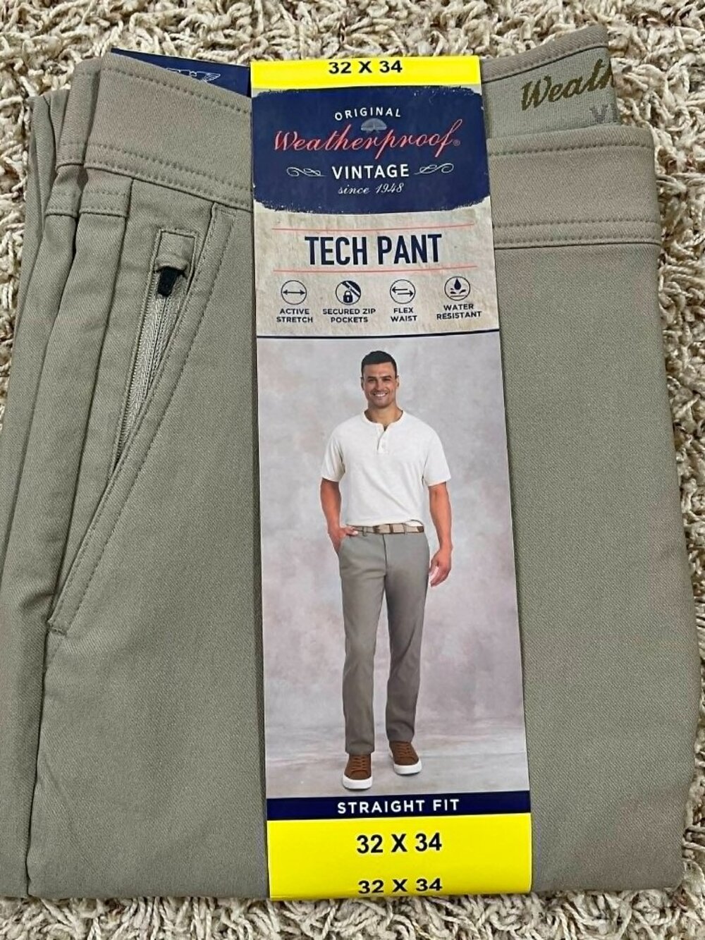 Weatherproof Vintage Men's Tech Pants Tan, Size 32x34 (New)